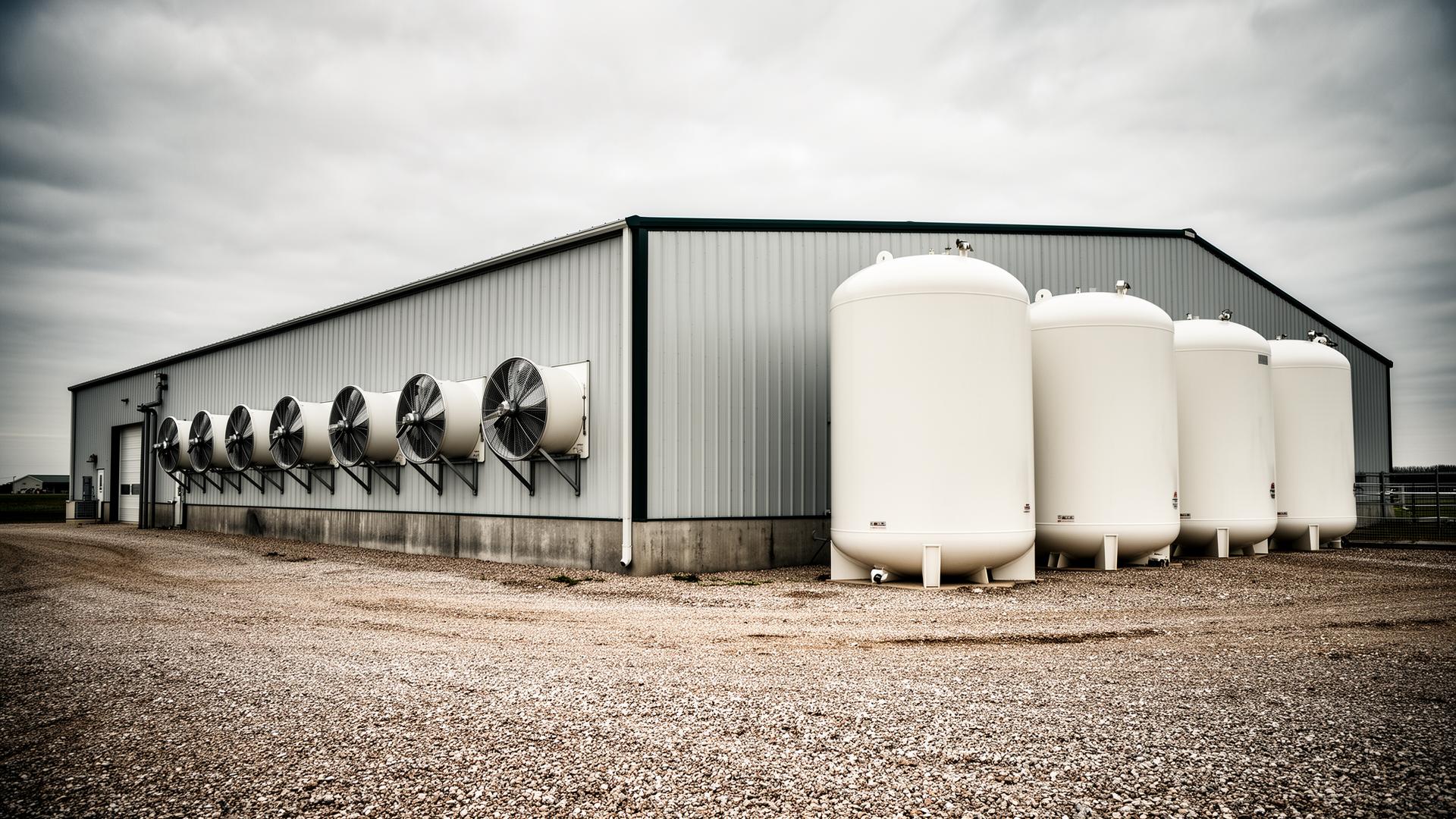 Hog building with propane tanks